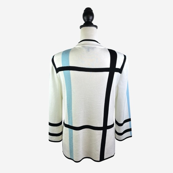 Ming Wang Contrast Piped Blazer Jacket Size S Hook Bar Front Closure 3/4 Sleeve - Picture 6 of 12